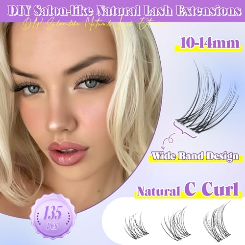 ALICE Natural Lash Extension Kit C46 Wispy Cluster Eyelash Extensions with Glue & Seal - 135pcs