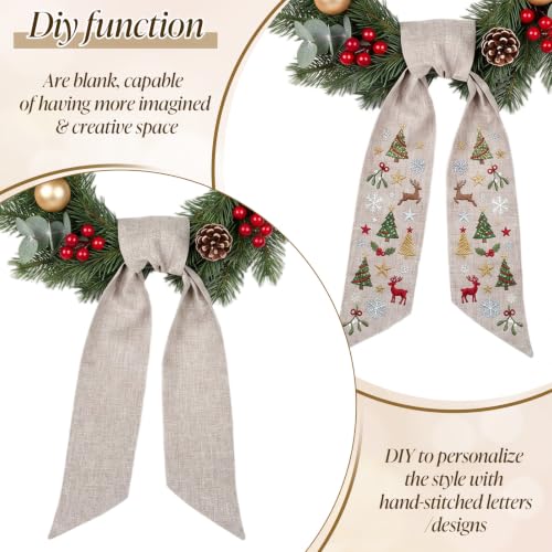8 Pack Wreath Sash Blank - 55.1 x 5.1 Inches Polyester Garland Ribbon for DIY Embroidery & Holiday Decor