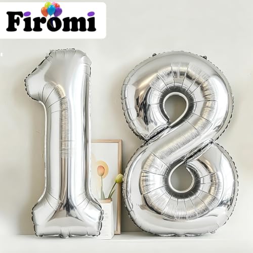 Silver 18 Number Balloons - 40-Inch Foil Mylar Party Numbers, A2-Silver