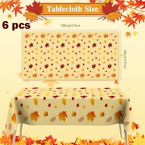 Fall Tablecloth 6 Pcs Thanksgiving Plastic Table Covers Waterproof 108x54 Inch