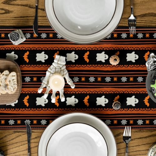 Halloween Table Runner 13x108 Inch Black Orange Spun Polyester Decor - Variation of THIS listing