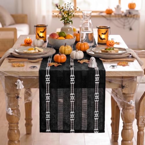 Black Farmhouse Embroidered Table Runner 13x36 Inch Halloween Dining Decor