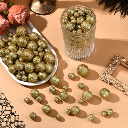 Gold Foam Glitter Balls Vase Filler Set - 160pcs Decorative Table Scatter