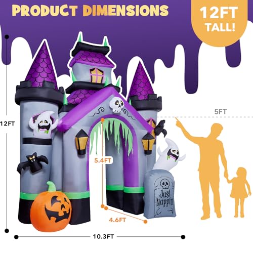 12FT Inflatable Haunted Castle Archway Halloween Yard Decor with LED Lights