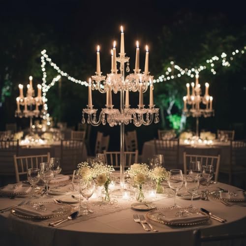 Clear Acrylic Candelabra Centerpieces for 10 Taper LED Candles - Elegant Table Decor