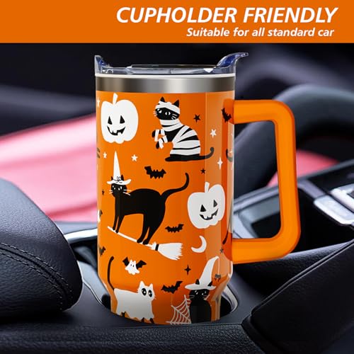 Halloween Black Cats 40oz Tumbler Cup with Handle & Straw - Cat Drinkware Variation 01