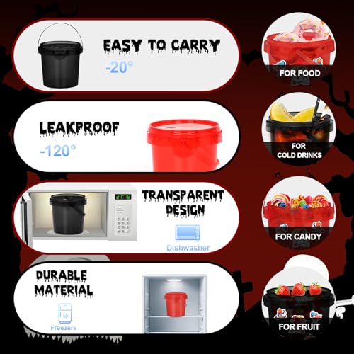 Halloween Candy Buckets Set - 20 Plastic Trick-or-Treat Baskets with Lids, Straws & Stickers