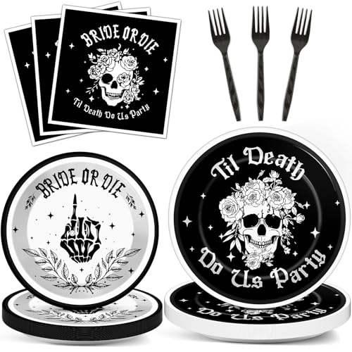 Bride or Die Bachelorette Party Plates & Napkins Set - Serves 24, Halloween & Bridal Shower Decor