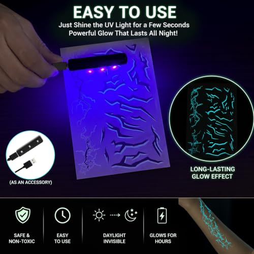 Glow-in-the-Dark Temporary Tattoos with UV Light for Cosplay & Parties