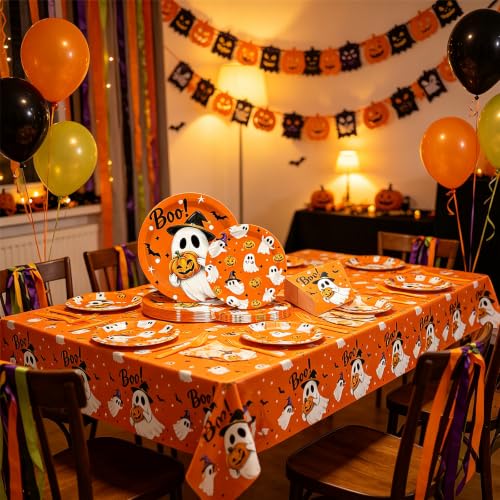 Halloween Party Plates Set with Napkins, Forks & Tablecloth - 73 Pieces