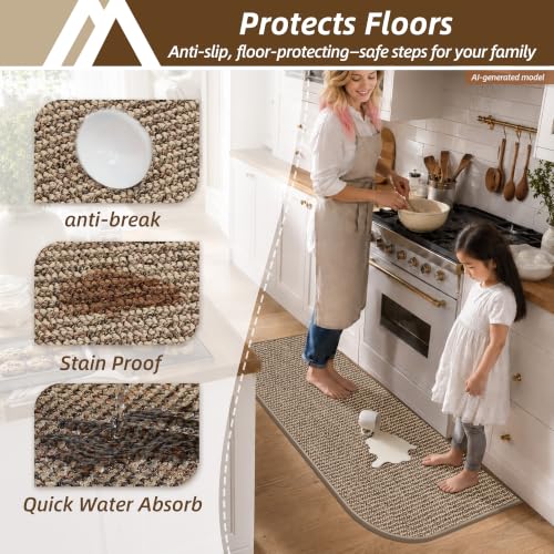 Half Moon Non-Slip Kitchen Sink Mat - Taupe, 17x28 Inches, Washable