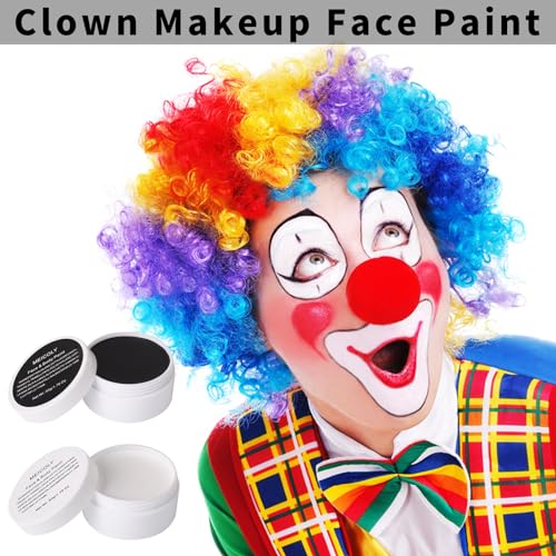 Halloween Face Paint Kit with Black and White Face Paint, Setting Powder & Sponge - Unisex SFX Makeup