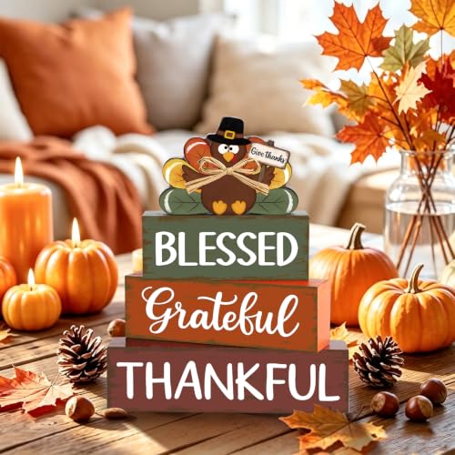 Large Green Wooden Thanksgiving Turkey Decor Set - Rustic Fall Centerpieces