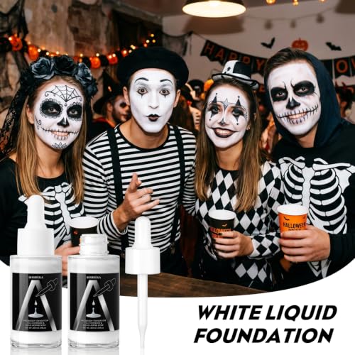 White Liquid Foundation for Halloween & Stage Makeup, Full Coverage, Long Lasting, Blendable Base for SFX, Clown, Zombie, Ghost