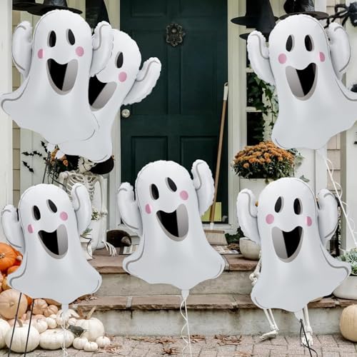 Halloween Ghost Balloons - Ghost-Style Foil Balloon Set with Ribbons - Variation of Ghost-1