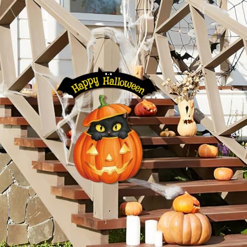 Large Orange Wooden Halloween Door Wreath - Front Door Wall Decor Sign