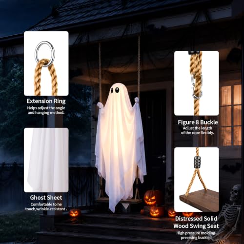 Outdoor Halloween Swinging Ghost Decorations - 4.3FT Spooky Hanging Decor Set