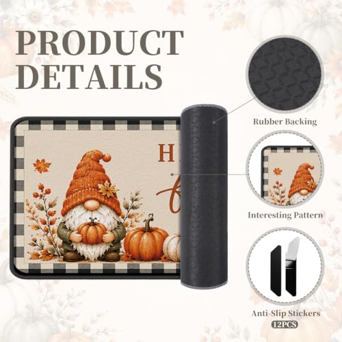 Fall Kitchen Rugs Set of 3 with Gnome Truck and Buffalo Plaid - Farmhouse Decor