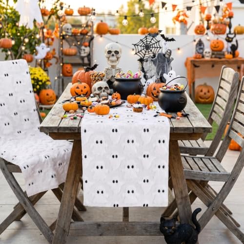 Ghost Table Runner Faux Fur Plush Fabric Halloween Decoration - 13x48 Inch