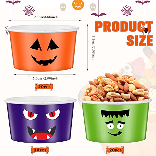 60 Pcs Halloween Treat Snack Cups - 9 oz Pumpkin Ice Cream Bowls