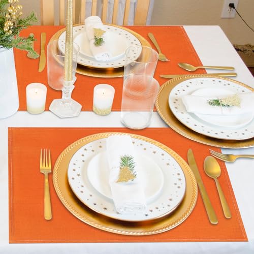 Orange Fall Thanksgiving Placemats Set of 4 12x18 Inches Washable Heat-Resistant Table Mats