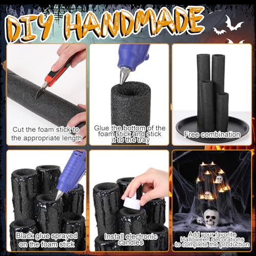 Halloween DIY Spooky Candle Holder Set - Spider Theme, Black Flameless Candles, Centerpiece