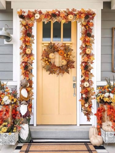6ft Fall Garland with Lights and Pumpkins - Brown Autumn Decor