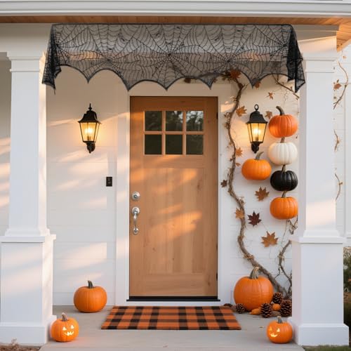Halloween Fireplace Mantle Scarf Cover Black 96x18 Inch Decor