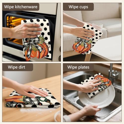 Pumpkins Fall Kitchen Towels Set - 2 Pcs Hand Towels with Pumpkin Bow Variation