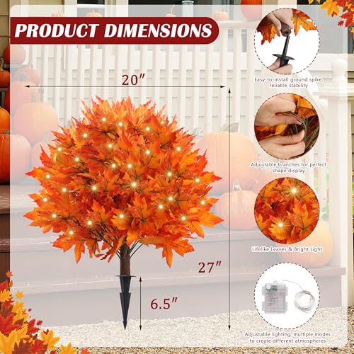 Artificial Maple Topiary Trees with LED Lights - 27 Inches Set of 2 for Indoor Outdoor Decor