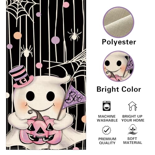 Halloween Ghost Boo Pink Table Runner 13x72 Inches Spooky Decor