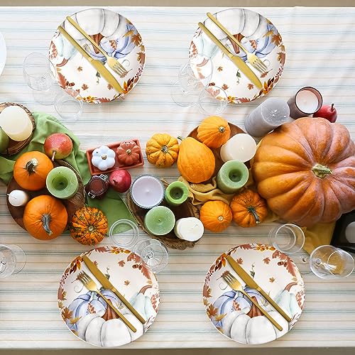 Uiifan 4 Piece Thanksgiving Ceramic Dinner Plates with Pumpkin Pattern - Autumn Tableware