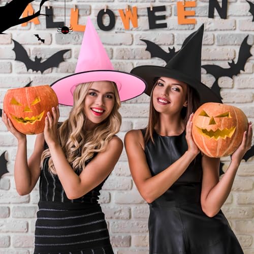 Halloween Witch Hat Decor Set - Suhine 12 Pieces with Classic Black & Pink Variations