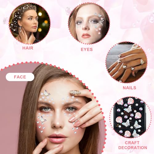 Face Gems Stickers Kit with Pearl & Pink Shells for Makeup & Crafts