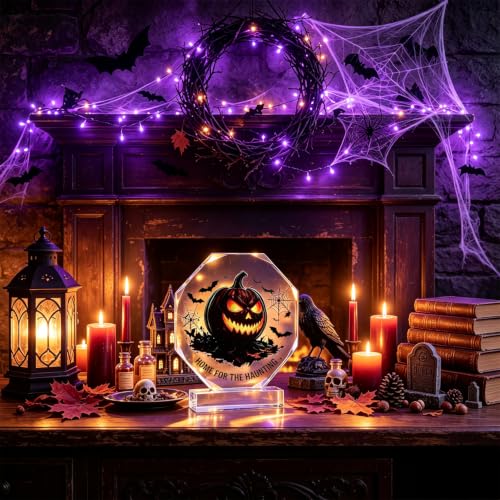 Halloween Spooky Jack O' Lantern Decor with Bats & Spiderwebs - Indoor Tabletop Accent