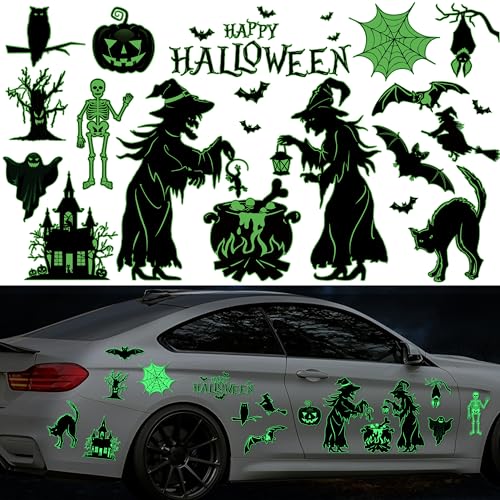 Glow in The Dark Halloween Car Magnet Set - 16 Decorative Magnetic Decals
