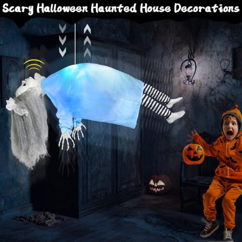 Halloween Animatronic Floating Corpse Decoration - 38 Inches, Motion-Activated, Sound & Light Effects