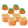 Pumpkin Cupcake Toppers - Glitter Fall Theme Decorations for Baby Shower & Birthday - Orange - 24PCS