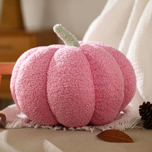 Pink Halloween Pumpkin Throw Pillow - 6x12 Inches Teddy Fleece Accent Cushion - Pack of 1
