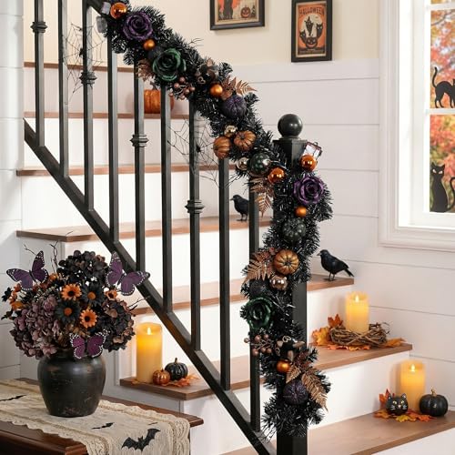 6ft Halloween Pumpkin Garland with Lights - Fall & Holiday Decor