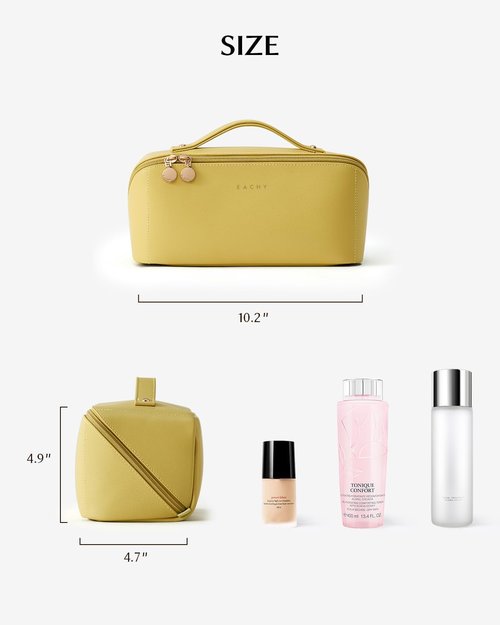 EACHY Travel Makeup Bag - Large Capacity Waterproof PU Leather Cosmetic Organizer for Women