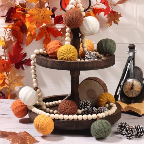 Halloween Crochet Pumpkin Garland with Wood Beads - Earth Tone, 6.5ft