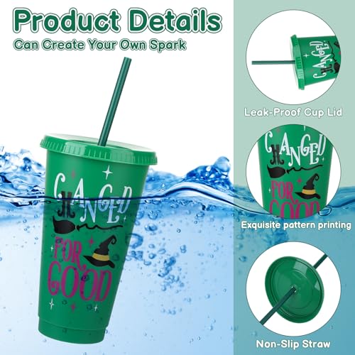 Pink and Green Plastic Cups with Lids and Straws - 12 Pack, 24 oz - Variation of Pink, Green / 12