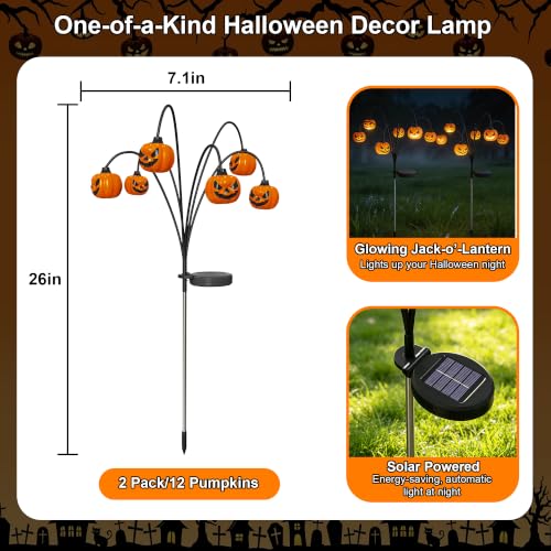 2 Pack Solar Halloween Pumpkin Lights Outdoor Decorations - 3D Swaying Design