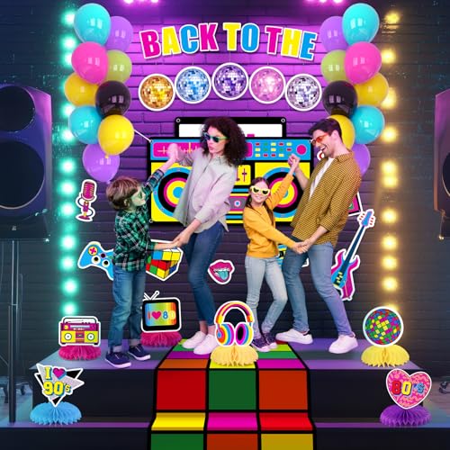 80s 90s Retro Car Trunk Party Kit - Boombox Backdrop, Balloons & Decorations