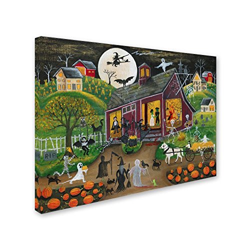 19 x 14 Inch Folk Art Canvas Wall Art - Cottage Americana Scene