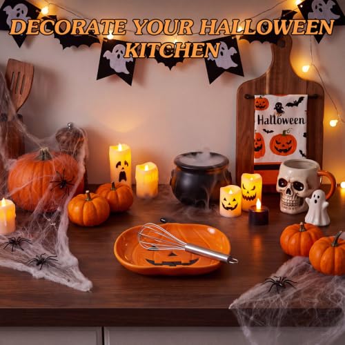 Halloween Jack O Lantern Ceramic Spoon Rest - Pumpkin Kitchen Counter Accessory - Orange