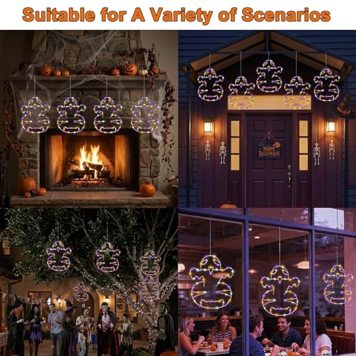 Halloween Ghost Window Lights Set - Orange, White & Purple Lights with Timer & Suction Cups - Spooky Decor for Home & Party