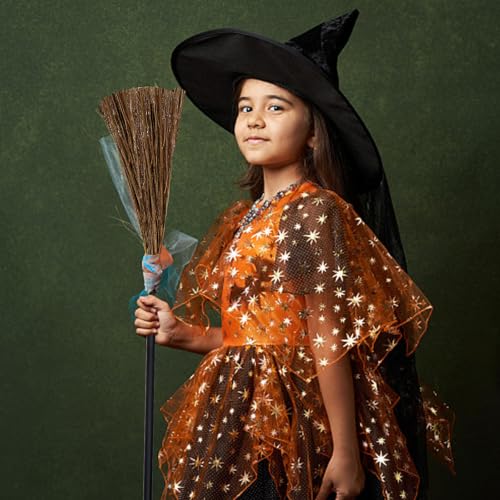 6 Pack Halloween Witch Brooms - Plastic & Branch Decor Props for Porch & Costume
