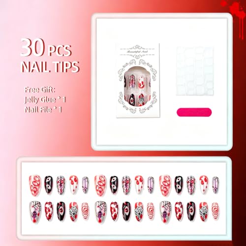 Halloween Almond Press-On Nails Style-3 Horror Themed Fake Nails 24Pcs